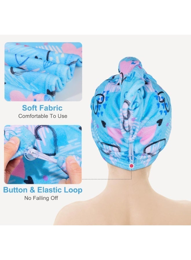 ChicAbode يونيكورن قلعة ميكروفايبر الشعر منشفة لف للأطفال 2 حزمة الشعر لف المناشف الشعر توربان منشفة امتصاص منشفة تجفيف الشعر لف مع زر للنساء الشعر الطويل المجعد - Image 4